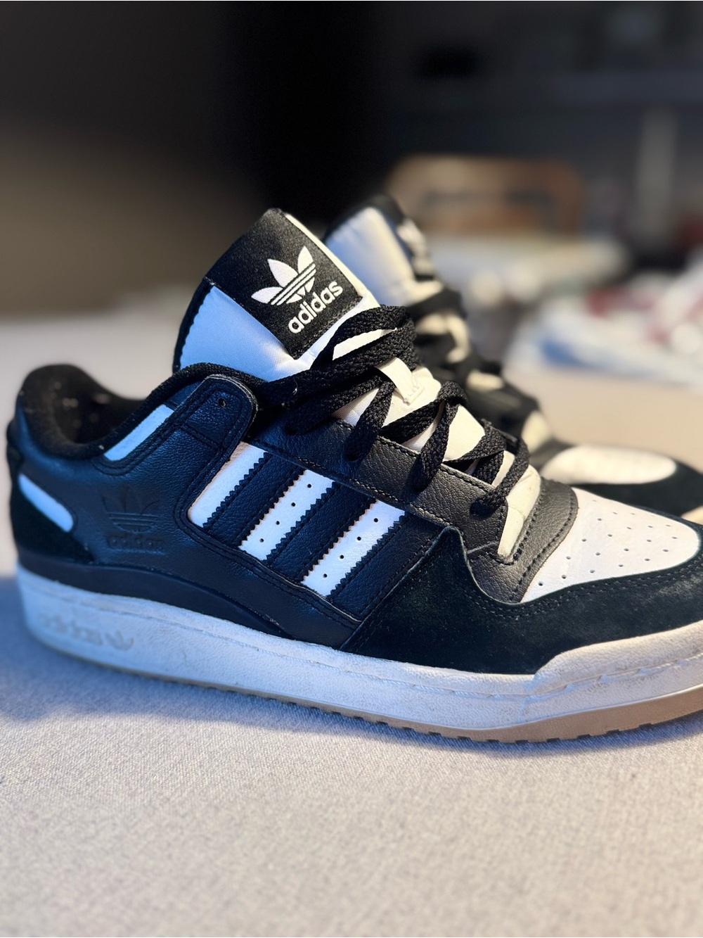 adidas Black and White Three-Stripe Low-Top Sneakers